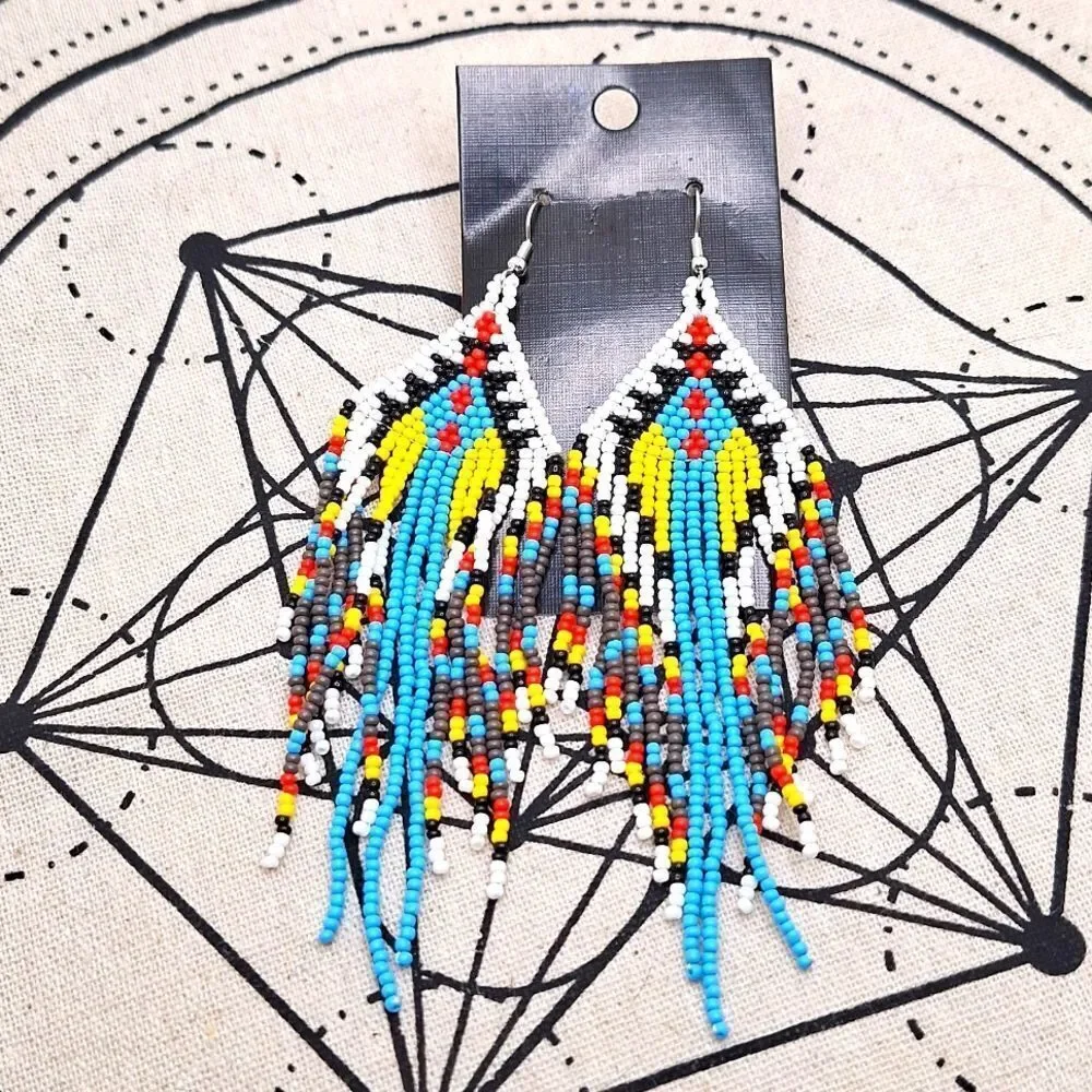Western earrings beaded Tribal boho jewelry fringe tassels multicolor